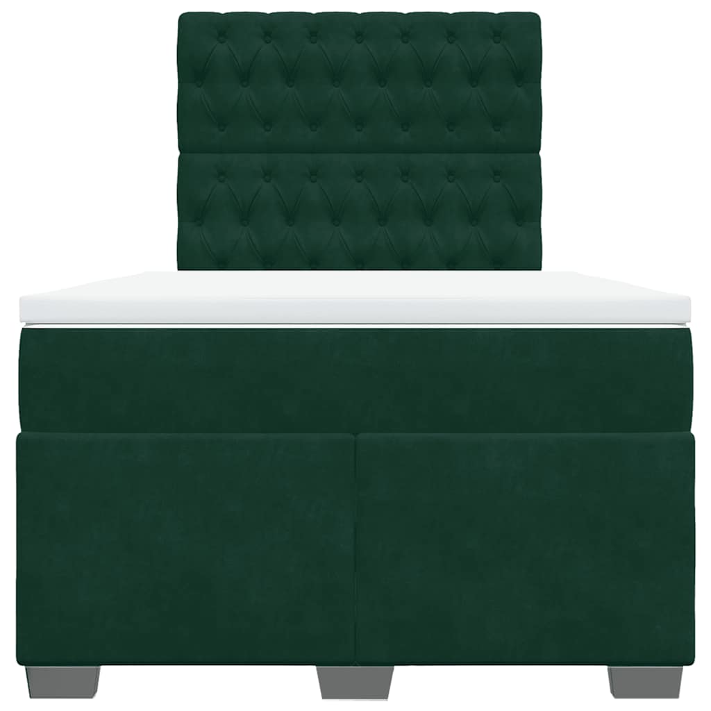 vidaXL Κρεβάτι Boxspring με Στρώμα Σκούρο Πράσινο 120x190εκ. Βελούδινο