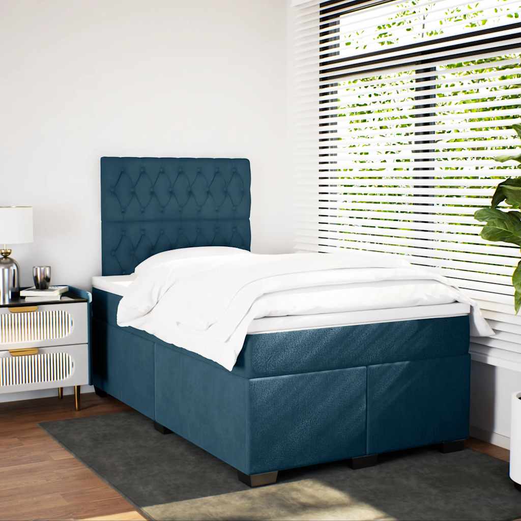 vidaXL Κρεβάτι Boxspring με Στρώμα Μπλε 120x190 εκ. Βελούδινο
