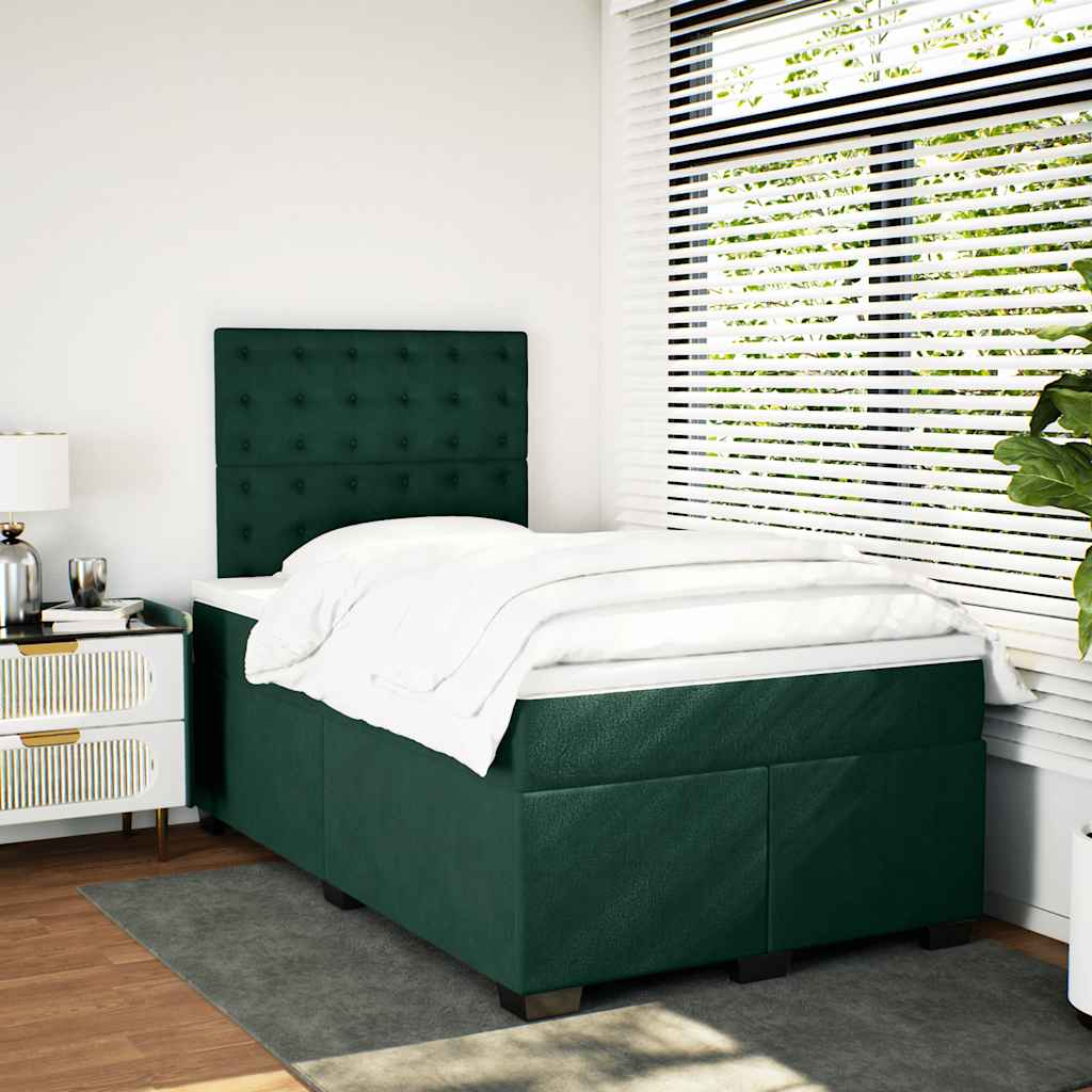 vidaXL Κρεβάτι Boxspring με Στρώμα Σκούρο Πράσινο 120x190εκ. Βελούδινο