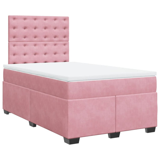 vidaXL Κρεβάτι Boxspring με Στρώμα Ροζ 120x190 εκ. Βελούδινο