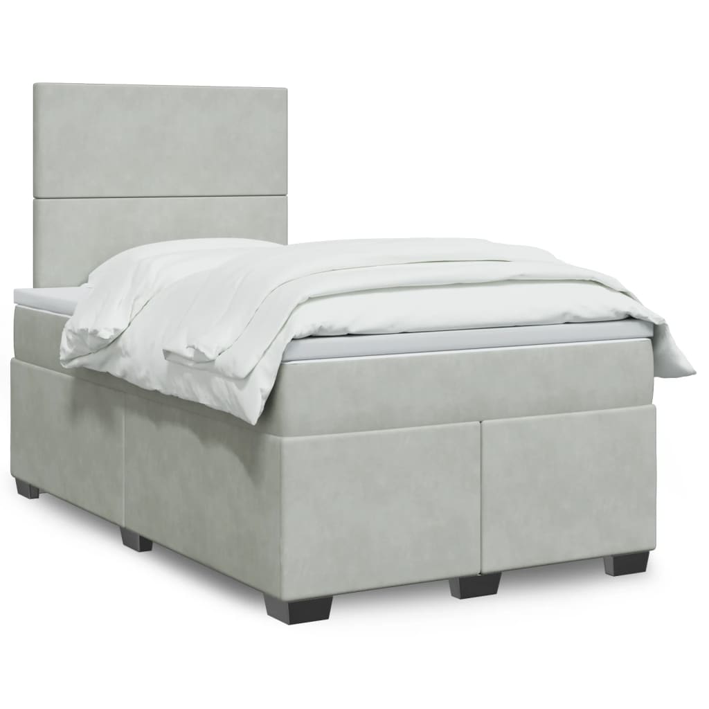 vidaXL Κρεβάτι Boxspring με Στρώμα Ανοιχτό Γκρι 120x200 εκ. Βελούδινο