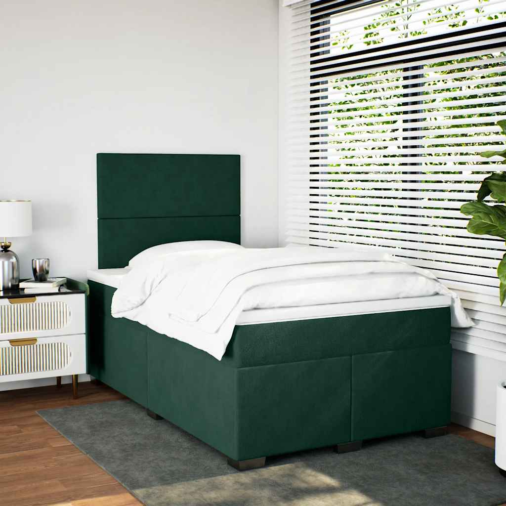 vidaXL Κρεβάτι Boxspring με Στρώμα Σκούρο Πράσινο 120x200εκ. Βελούδινο