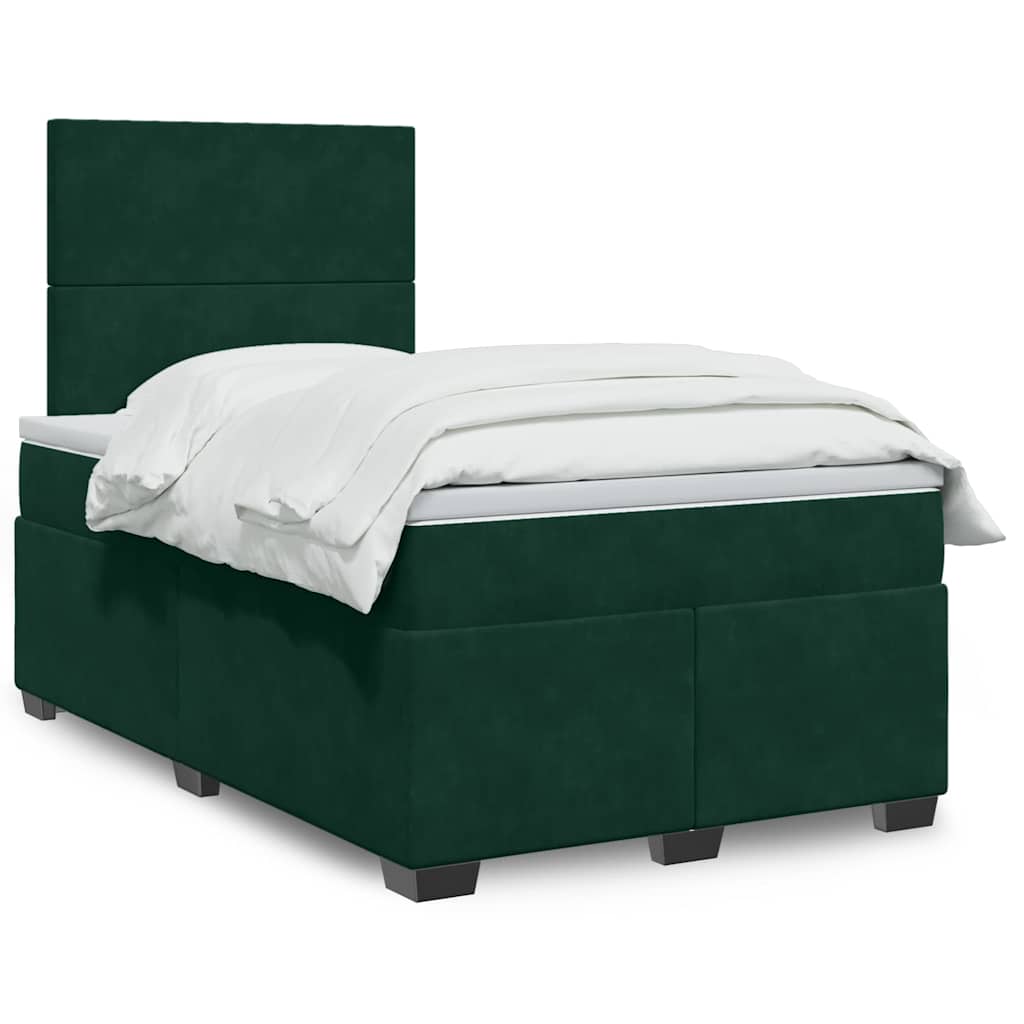 vidaXL Κρεβάτι Boxspring με Στρώμα Σκούρο Πράσινο 120x200εκ. Βελούδινο