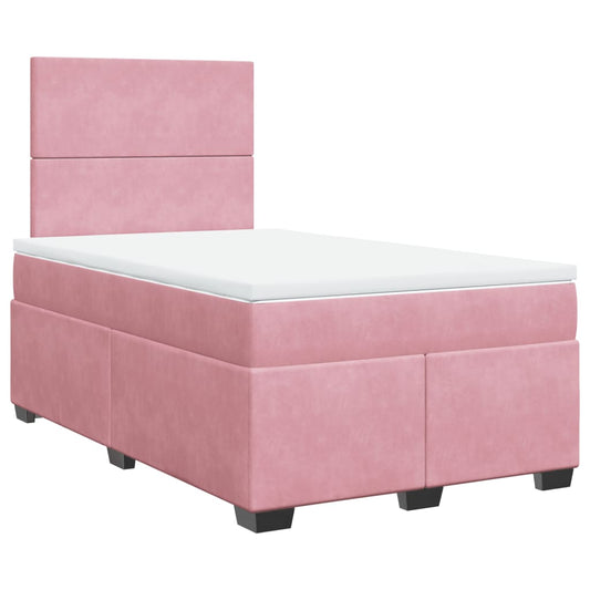 vidaXL Κρεβάτι Boxspring με Στρώμα Ροζ 120x200 εκ. Βελούδινο
