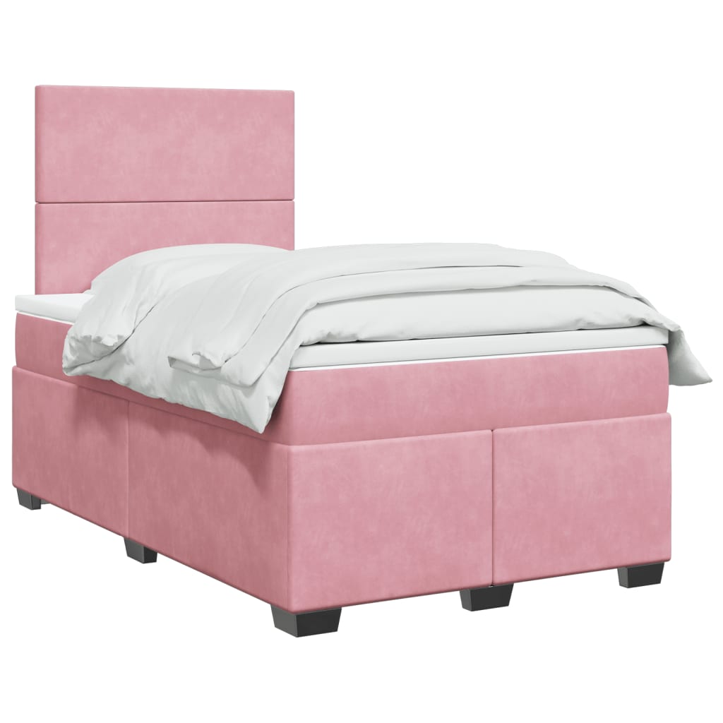 vidaXL Κρεβάτι Boxspring με Στρώμα Ροζ 120x200 εκ. Βελούδινο