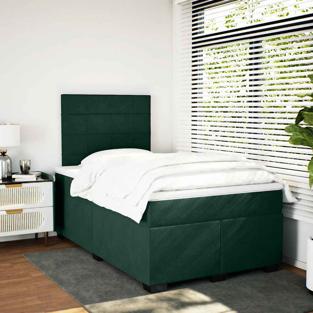 vidaXL Κρεβάτι Boxspring με Στρώμα Σκούρο Πράσινο 120x200εκ. Βελούδινο