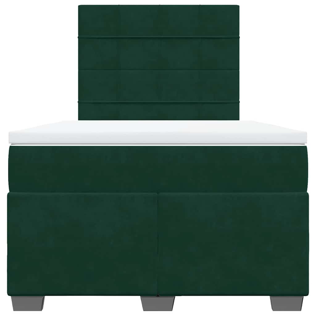 vidaXL Κρεβάτι Boxspring με Στρώμα Σκούρο Πράσινο 120x200εκ. Βελούδινο