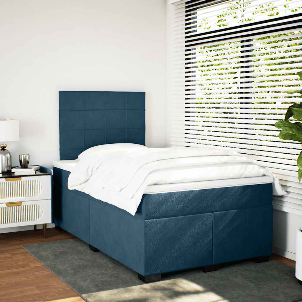 vidaXL Κρεβάτι Boxspring με Στρώμα Μπλε 120x200 εκ. Βελούδινο