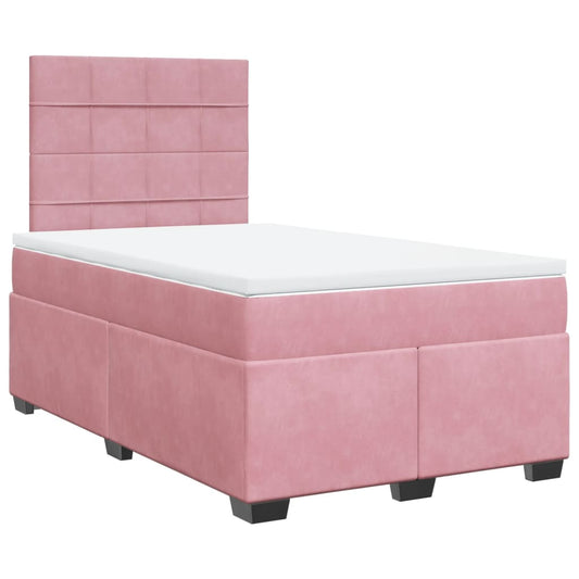 vidaXL Κρεβάτι Boxspring με Στρώμα Ροζ 120x200 εκ. Βελούδινο