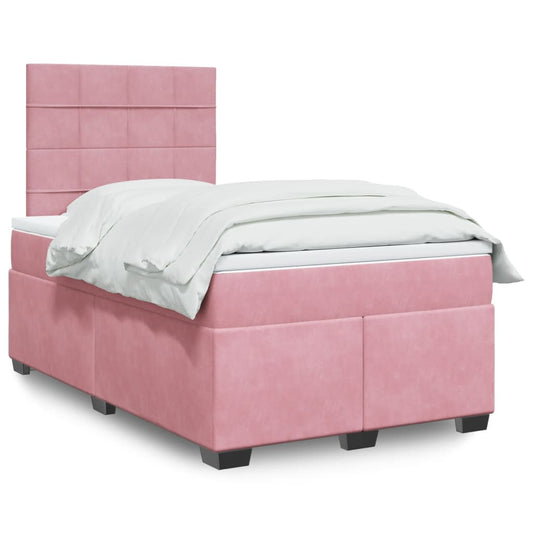 vidaXL Κρεβάτι Boxspring με Στρώμα Ροζ 120x200 εκ. Βελούδινο