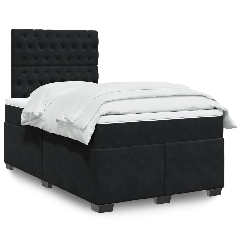 vidaXL Κρεβάτι Boxspring με Στρώμα Μαύρο 120 x 200 εκ. Βελούδινο