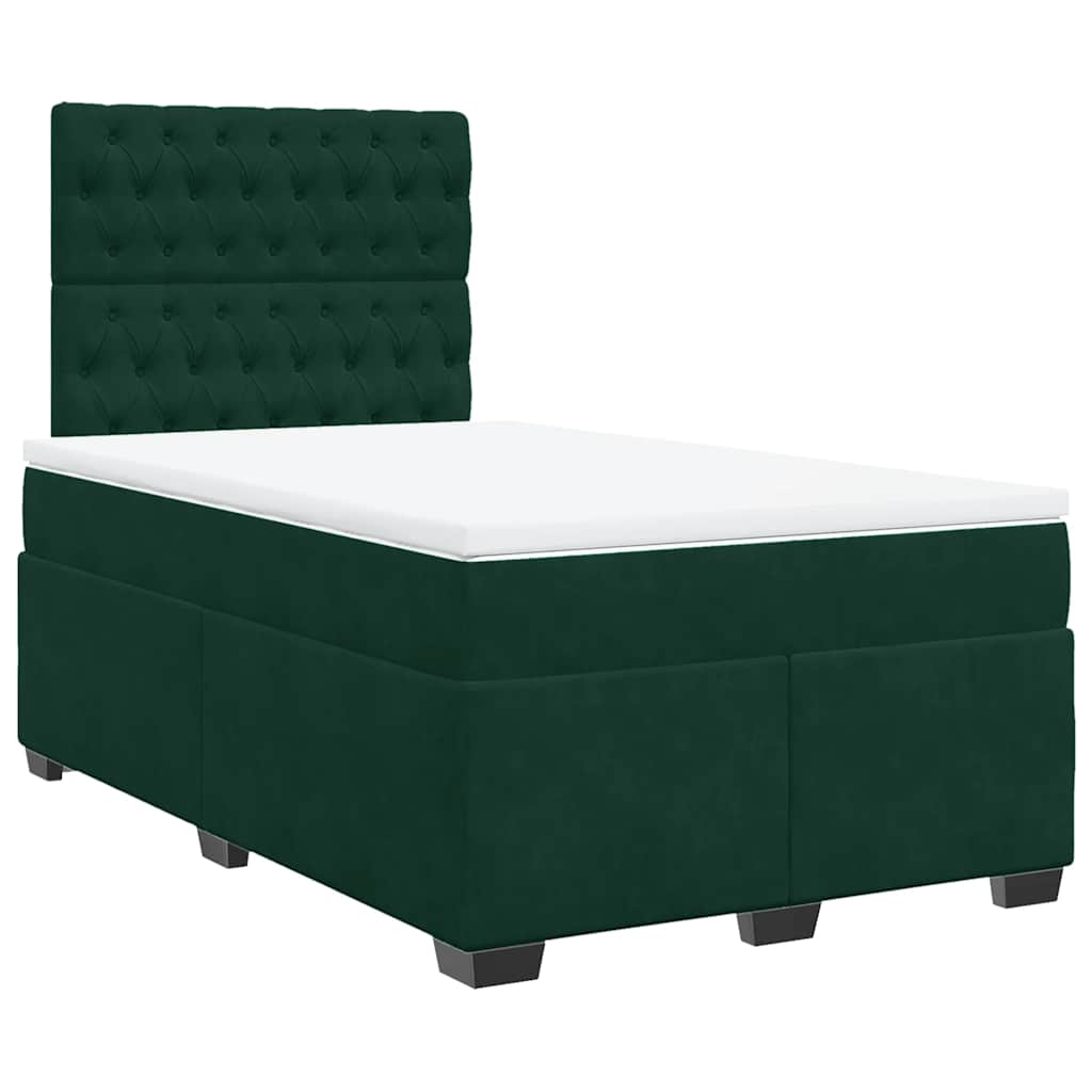 vidaXL Κρεβάτι Boxspring με Στρώμα Σκούρο Πράσινο 120x200εκ. Βελούδινο