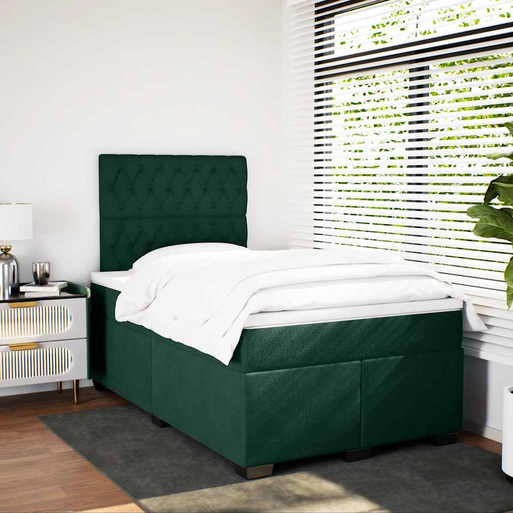 vidaXL Κρεβάτι Boxspring με Στρώμα Σκούρο Πράσινο 120x200εκ. Βελούδινο