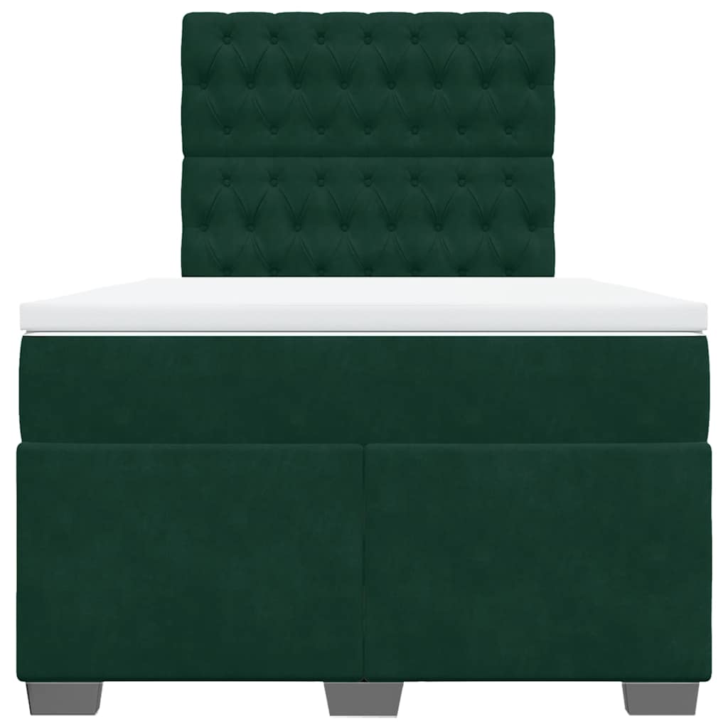 vidaXL Κρεβάτι Boxspring με Στρώμα Σκούρο Πράσινο 120x200εκ. Βελούδινο