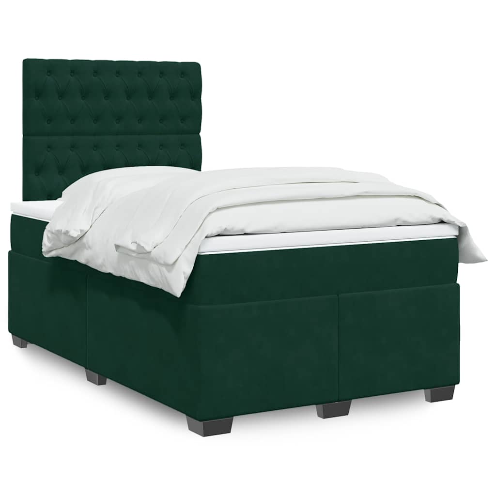 vidaXL Κρεβάτι Boxspring με Στρώμα Σκούρο Πράσινο 120x200εκ. Βελούδινο