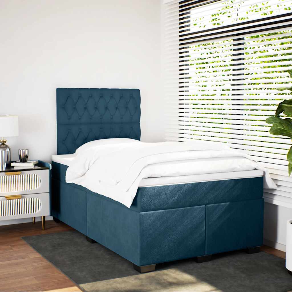 vidaXL Κρεβάτι Boxspring με Στρώμα Μπλε 120x200 εκ. Βελούδινο