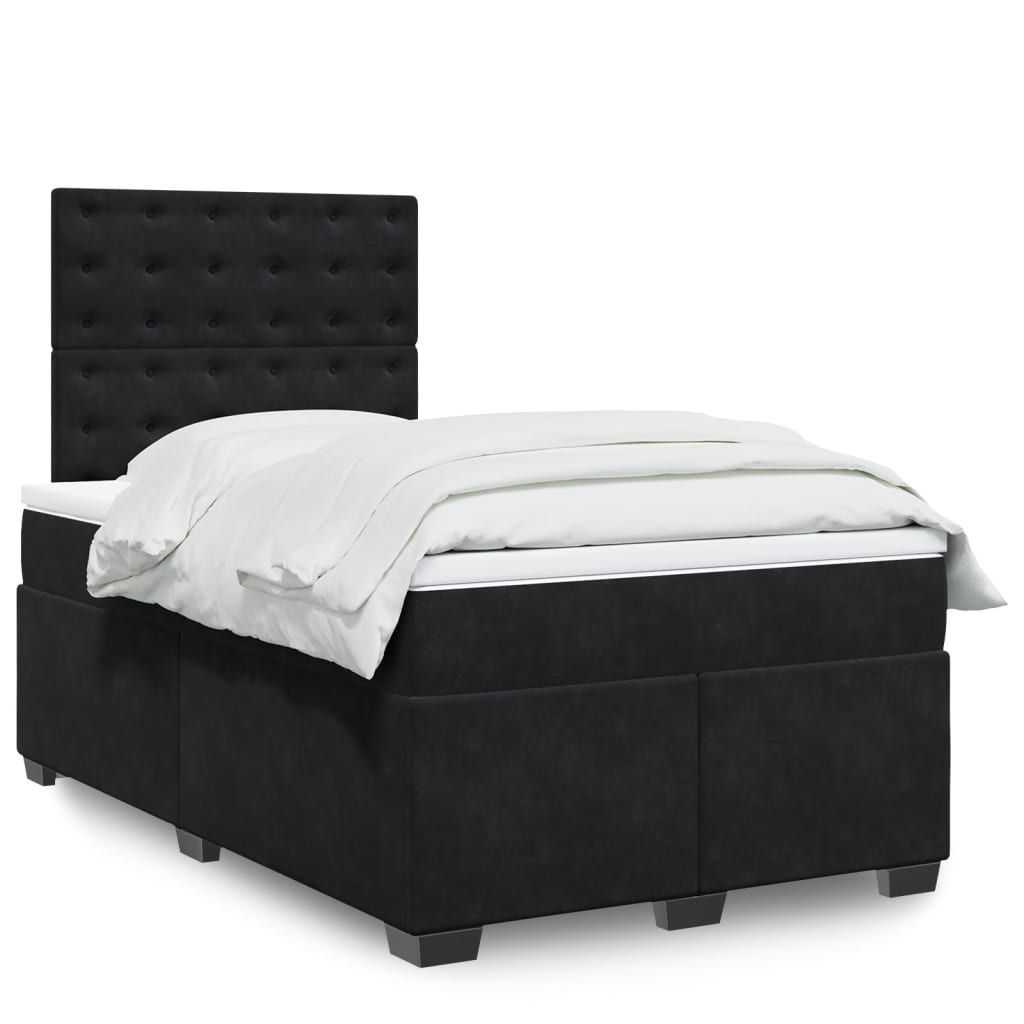 vidaXL Κρεβάτι Boxspring με Στρώμα Μαύρο 120 x 200 εκ. Βελούδινο