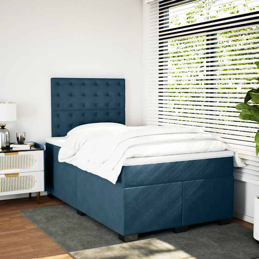 vidaXL Κρεβάτι Boxspring με Στρώμα Μπλε 120x200 εκ. Βελούδινο