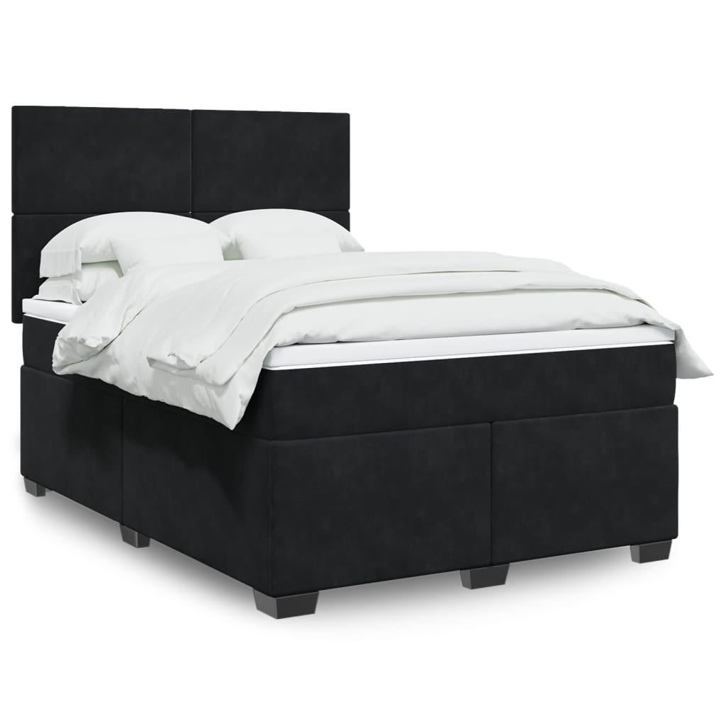 vidaXL Κρεβάτι Boxspring με Στρώμα Μαύρο 140x190 εκ. Βελούδινο