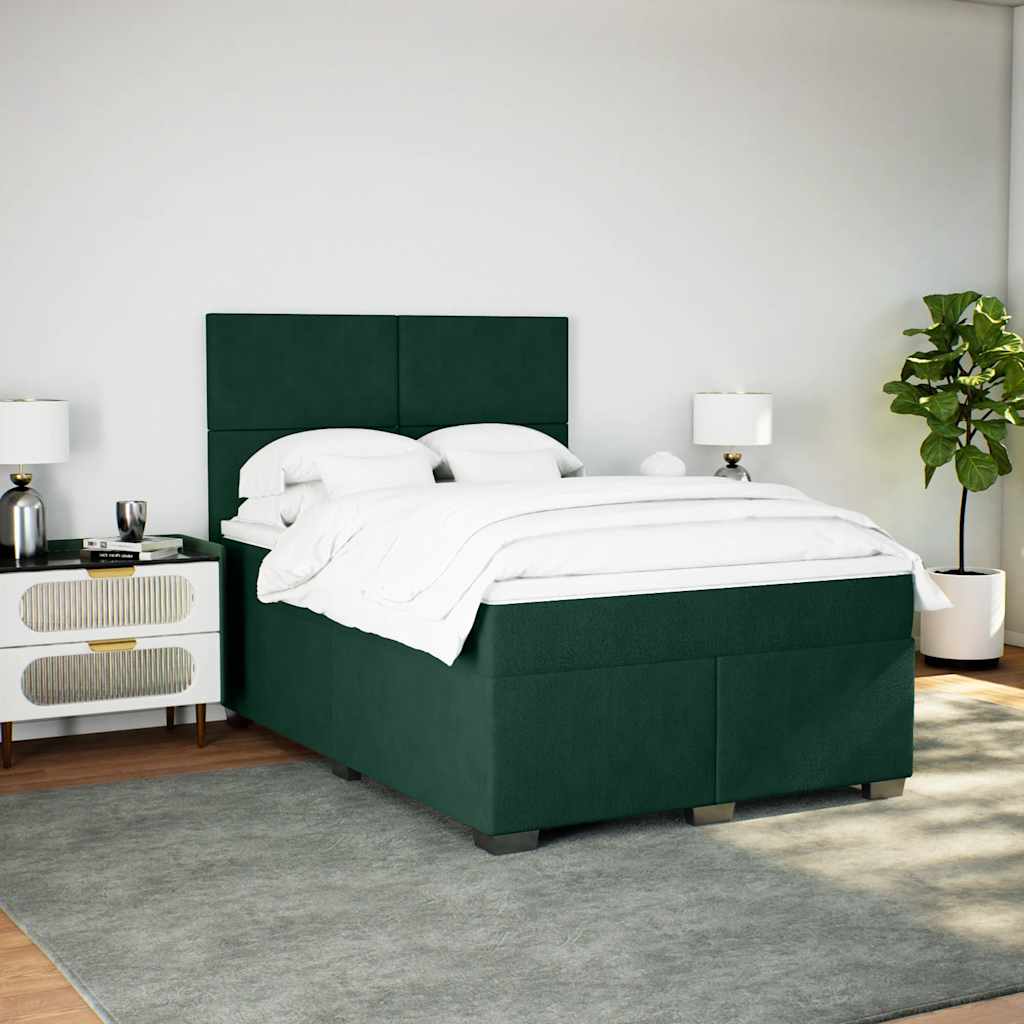 vidaXL Κρεβάτι Boxspring με Στρώμα Σκούρο Πράσινο 140x190εκ. Βελούδινο