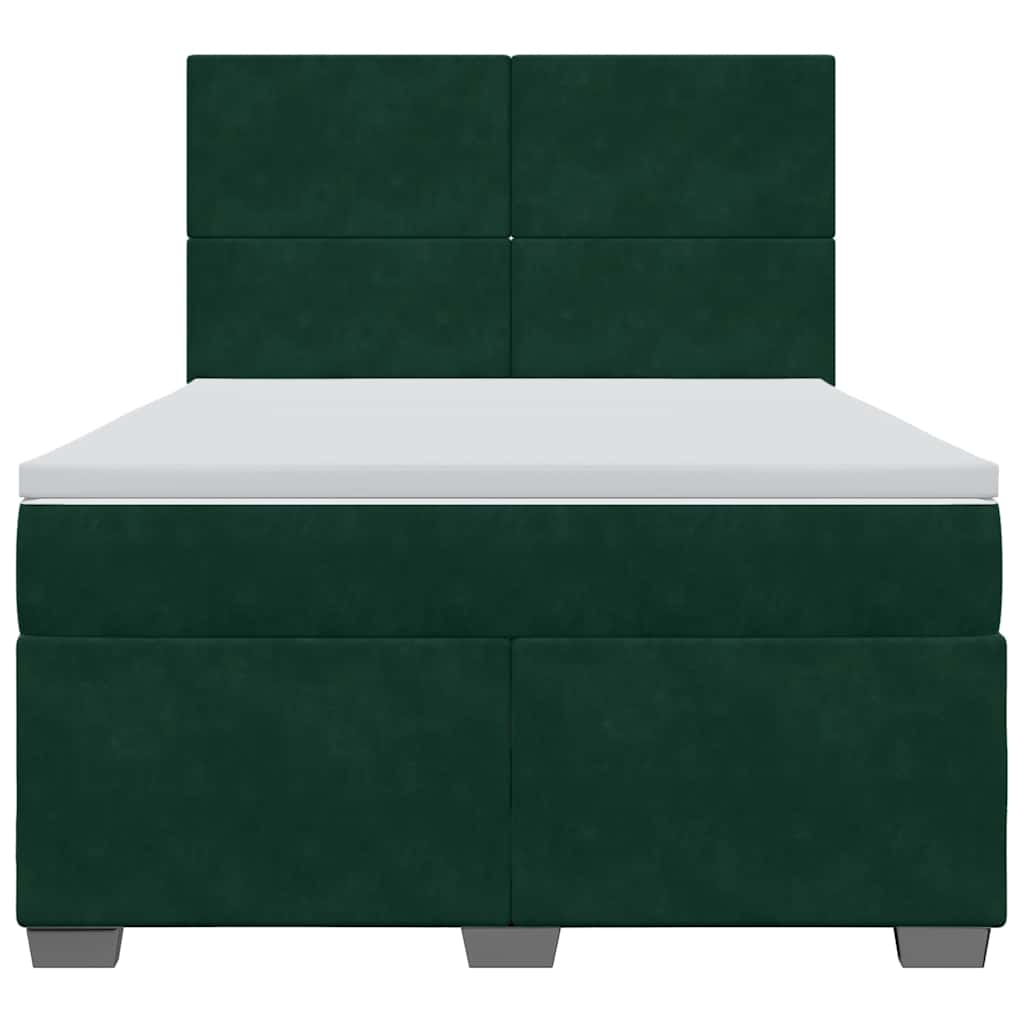 vidaXL Κρεβάτι Boxspring με Στρώμα Σκούρο Πράσινο 140x190εκ. Βελούδινο