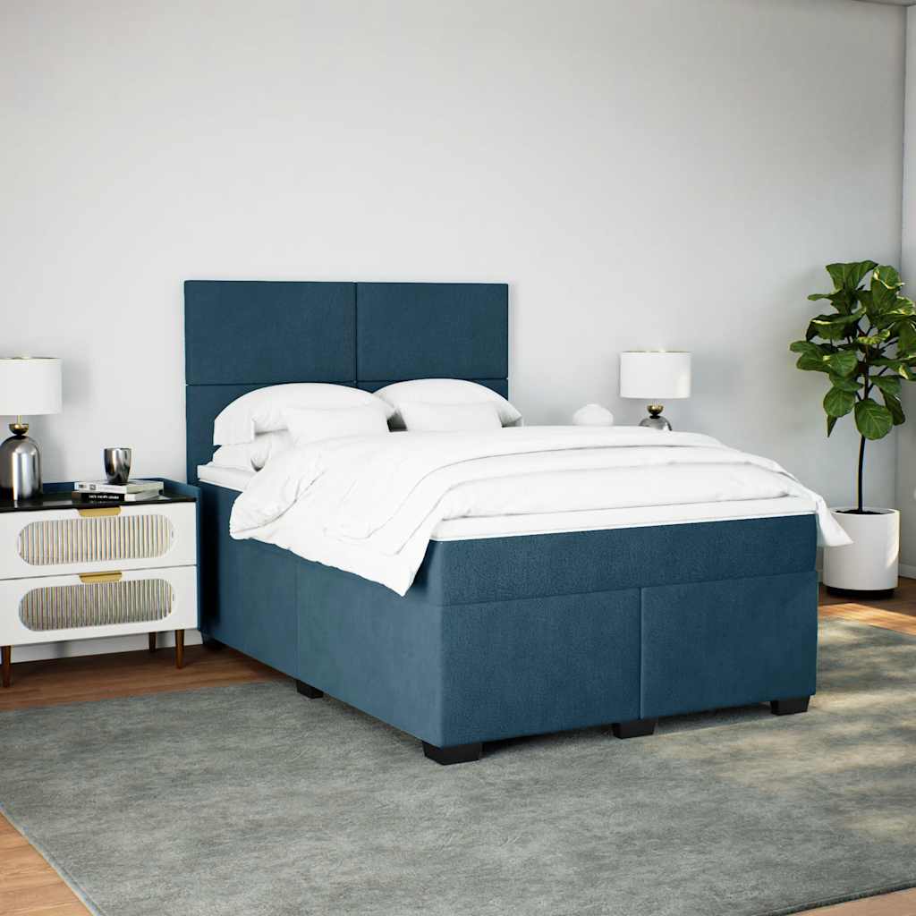 vidaXL Κρεβάτι Boxspring με Στρώμα Μπλε 140x190 εκ. Βελούδινο