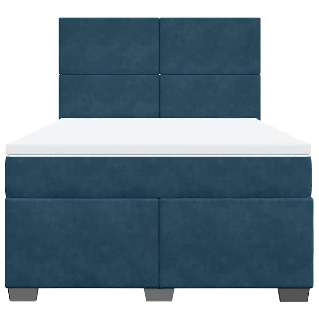 vidaXL Κρεβάτι Boxspring με Στρώμα Μπλε 140x190 εκ. Βελούδινο