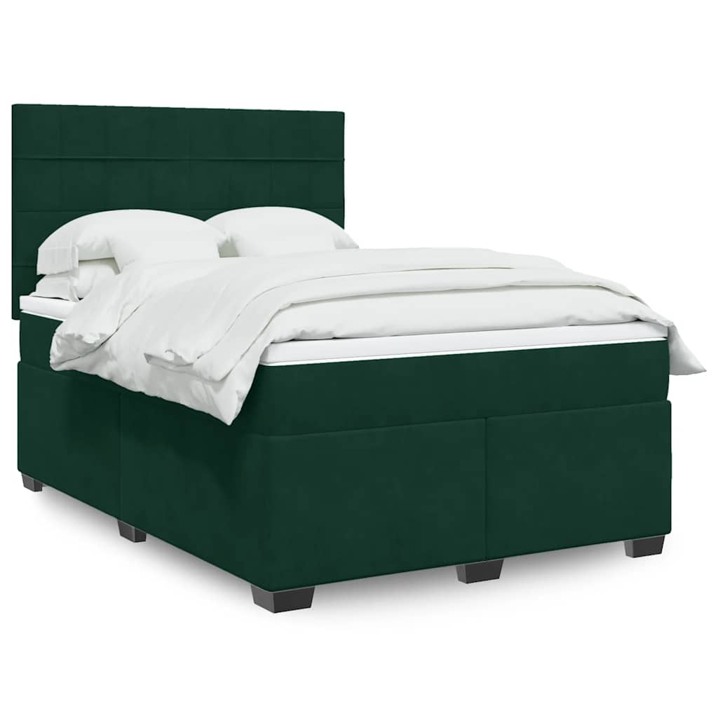 vidaXL Κρεβάτι Boxspring με Στρώμα Σκούρο Πράσινο 140x190εκ. Βελούδινο