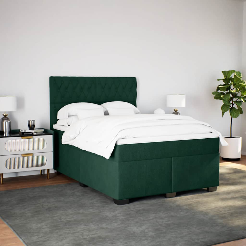 vidaXL Κρεβάτι Boxspring με Στρώμα Σκούρο Πράσινο 140x190εκ. Βελούδινο