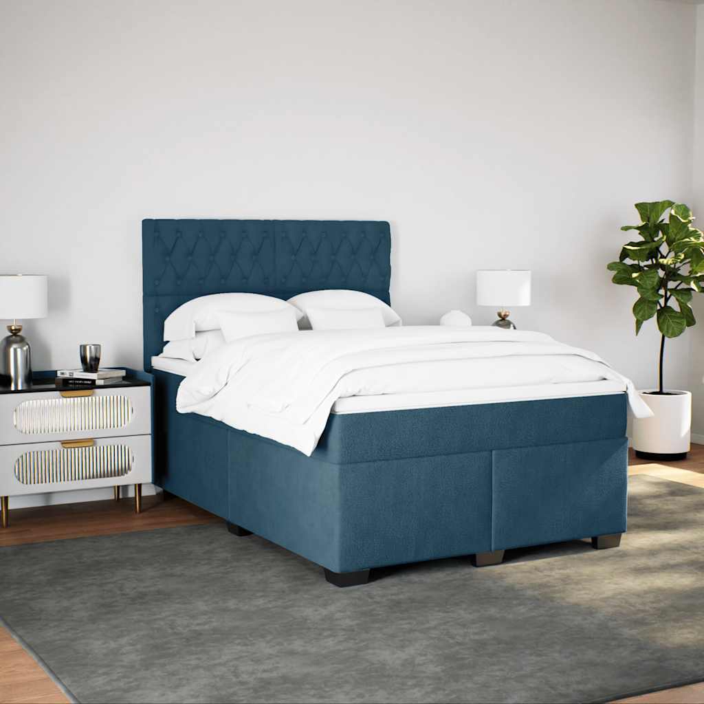 vidaXL Κρεβάτι Boxspring με Στρώμα Μπλε 140x190 εκ. Βελούδινο