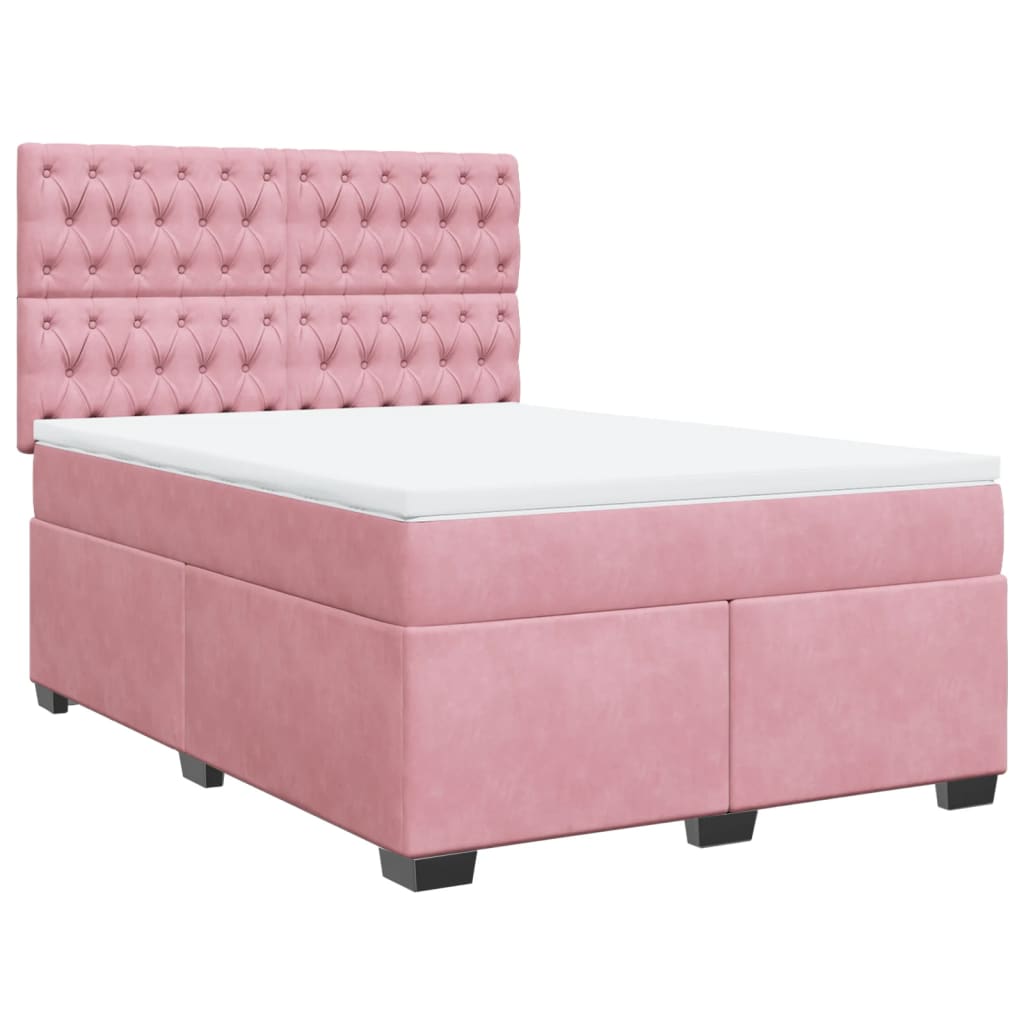 vidaXL Κρεβάτι Boxspring με Στρώμα Ροζ 140x190 εκ. Βελούδινο