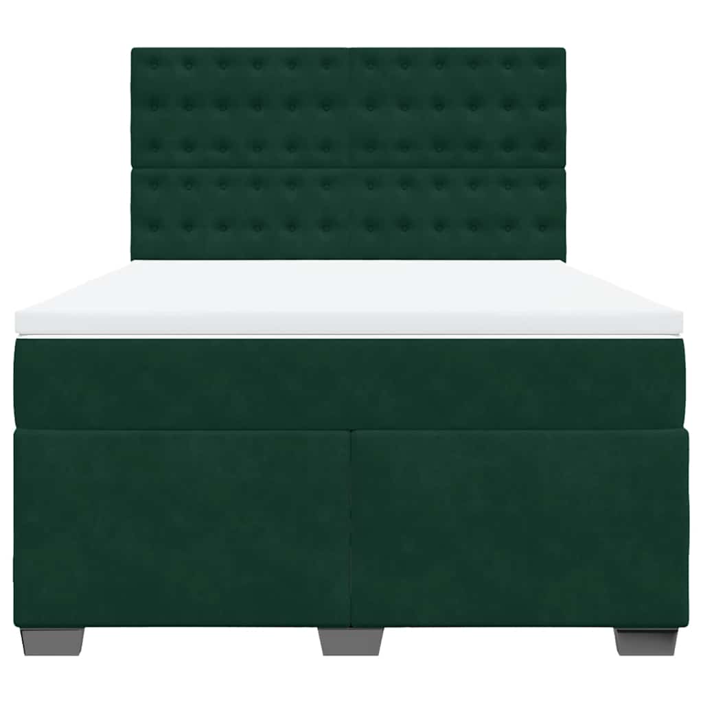 vidaXL Κρεβάτι Boxspring με Στρώμα Σκούρο Πράσινο 140x190εκ. Βελούδινο