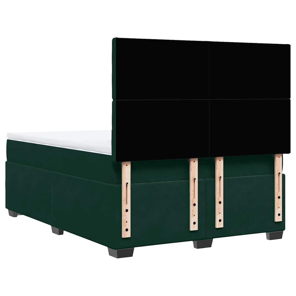 vidaXL Κρεβάτι Boxspring με Στρώμα Σκούρο Πράσινο 140x190εκ. Βελούδινο