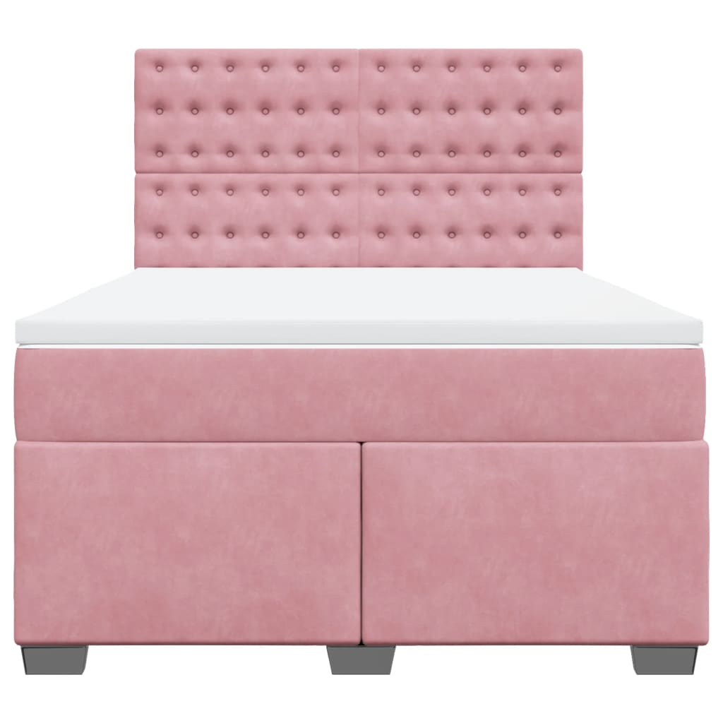 vidaXL Κρεβάτι Boxspring με Στρώμα Ροζ 140x190 εκ. Βελούδινο