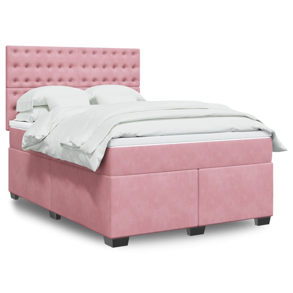 vidaXL Κρεβάτι Boxspring με Στρώμα Ροζ 140x190 εκ. Βελούδινο