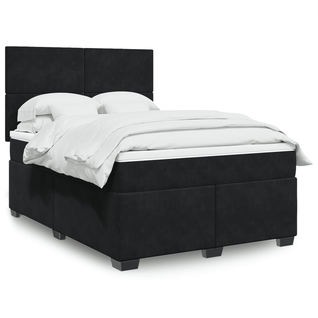 vidaXL Κρεβάτι Boxspring με Στρώμα Μαύρο 140x200 εκ. Βελούδινο