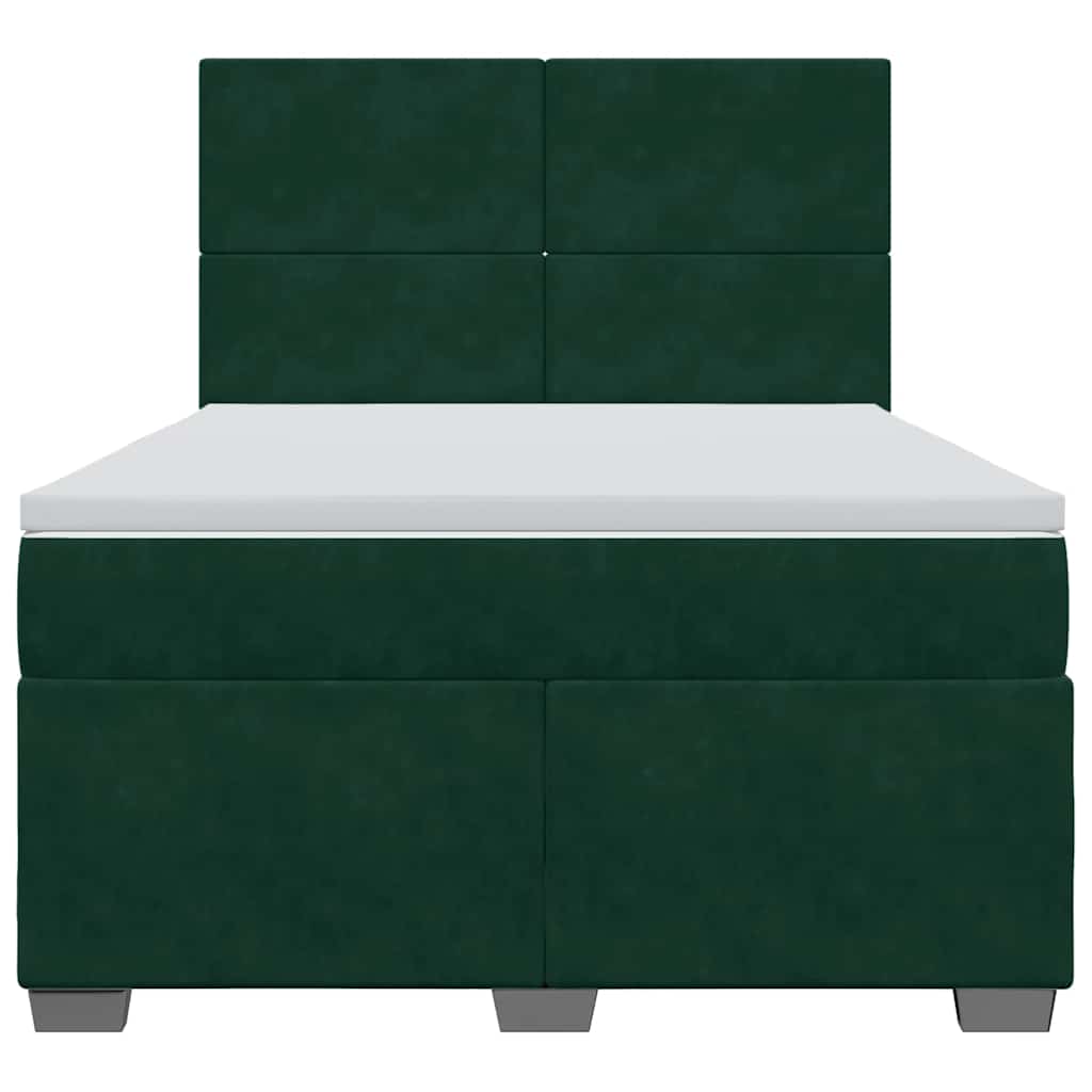vidaXL Κρεβάτι Boxspring με Στρώμα Σκούρο Πράσινο 140x200εκ. Βελούδινο