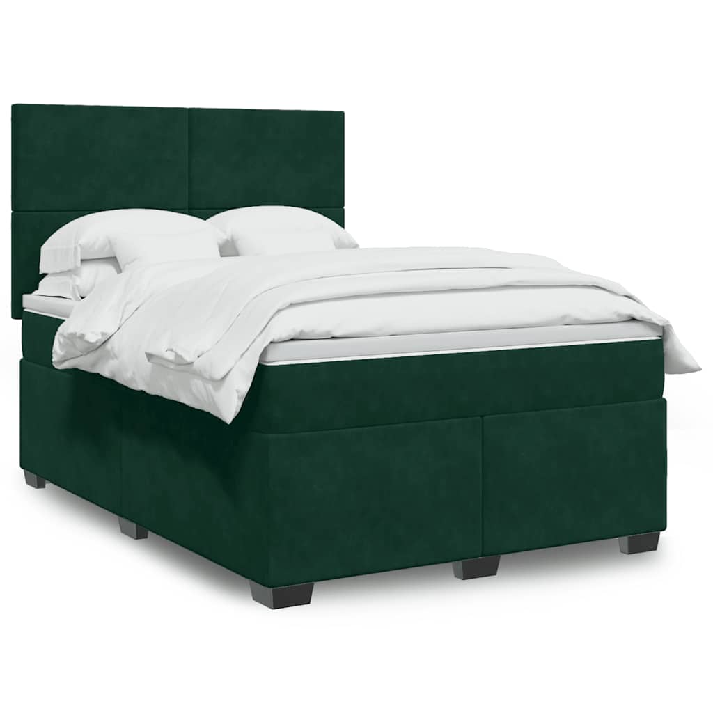 vidaXL Κρεβάτι Boxspring με Στρώμα Σκούρο Πράσινο 140x200εκ. Βελούδινο