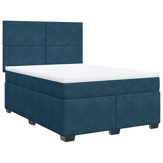 vidaXL Κρεβάτι Boxspring με Στρώμα Μπλε 140x200 εκ. Βελούδινο