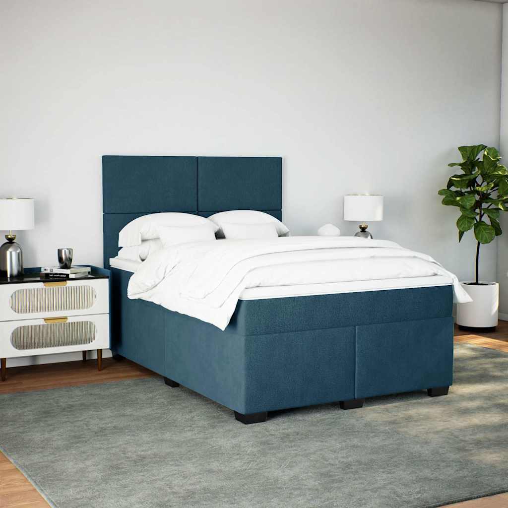 vidaXL Κρεβάτι Boxspring με Στρώμα Μπλε 140x200 εκ. Βελούδινο