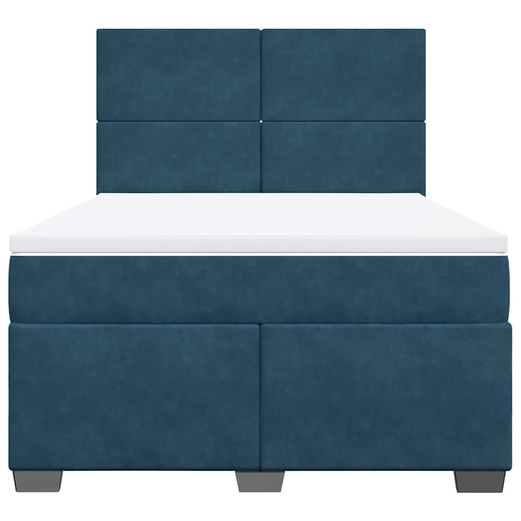 vidaXL Κρεβάτι Boxspring με Στρώμα Μπλε 140x200 εκ. Βελούδινο