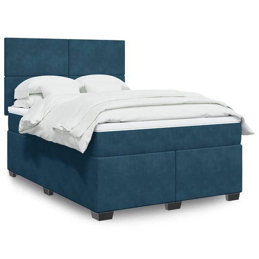 vidaXL Κρεβάτι Boxspring με Στρώμα Μπλε 140x200 εκ. Βελούδινο