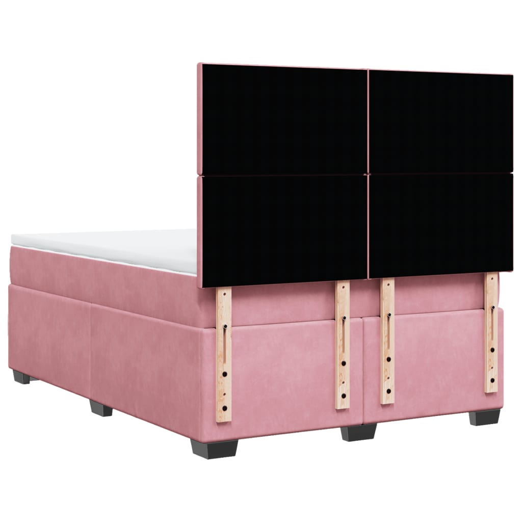 vidaXL Κρεβάτι Boxspring με Στρώμα Ροζ 140x200 εκ. Βελούδινο