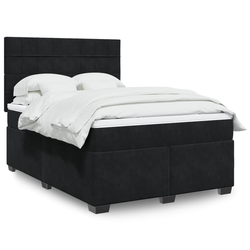 vidaXL Κρεβάτι Boxspring με Στρώμα Μαύρο 140x200 εκ. Βελούδινο