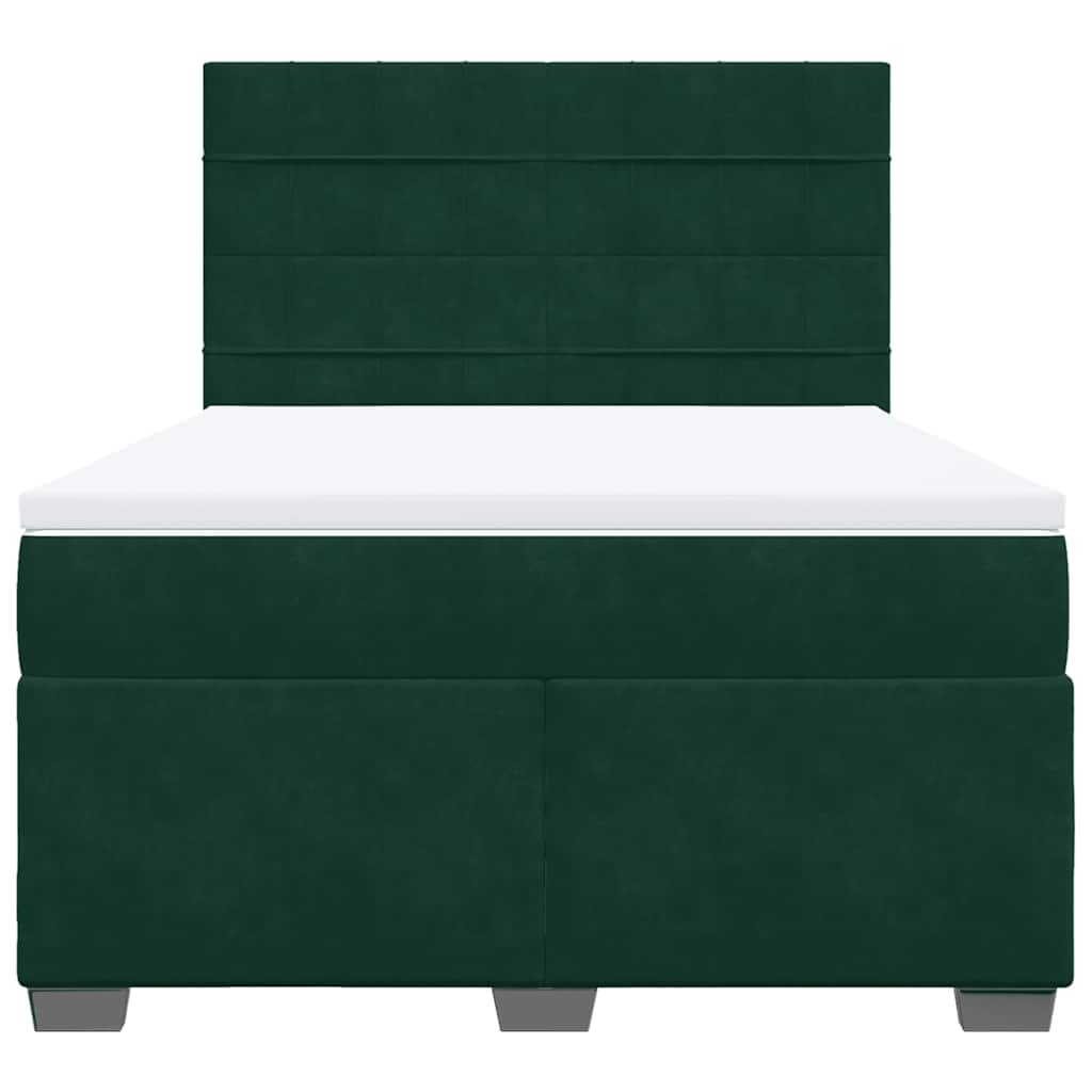 vidaXL Κρεβάτι Boxspring με Στρώμα Σκούρο Πράσινο 140x200εκ. Βελούδινο