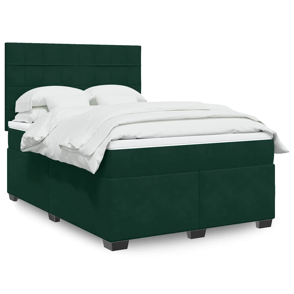 vidaXL Κρεβάτι Boxspring με Στρώμα Σκούρο Πράσινο 140x200εκ. Βελούδινο
