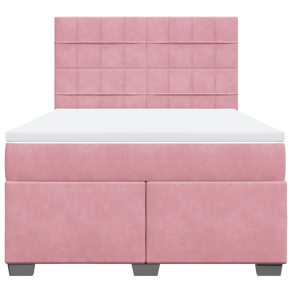 vidaXL Κρεβάτι Boxspring με Στρώμα Ροζ 140x200 εκ. Βελούδινο