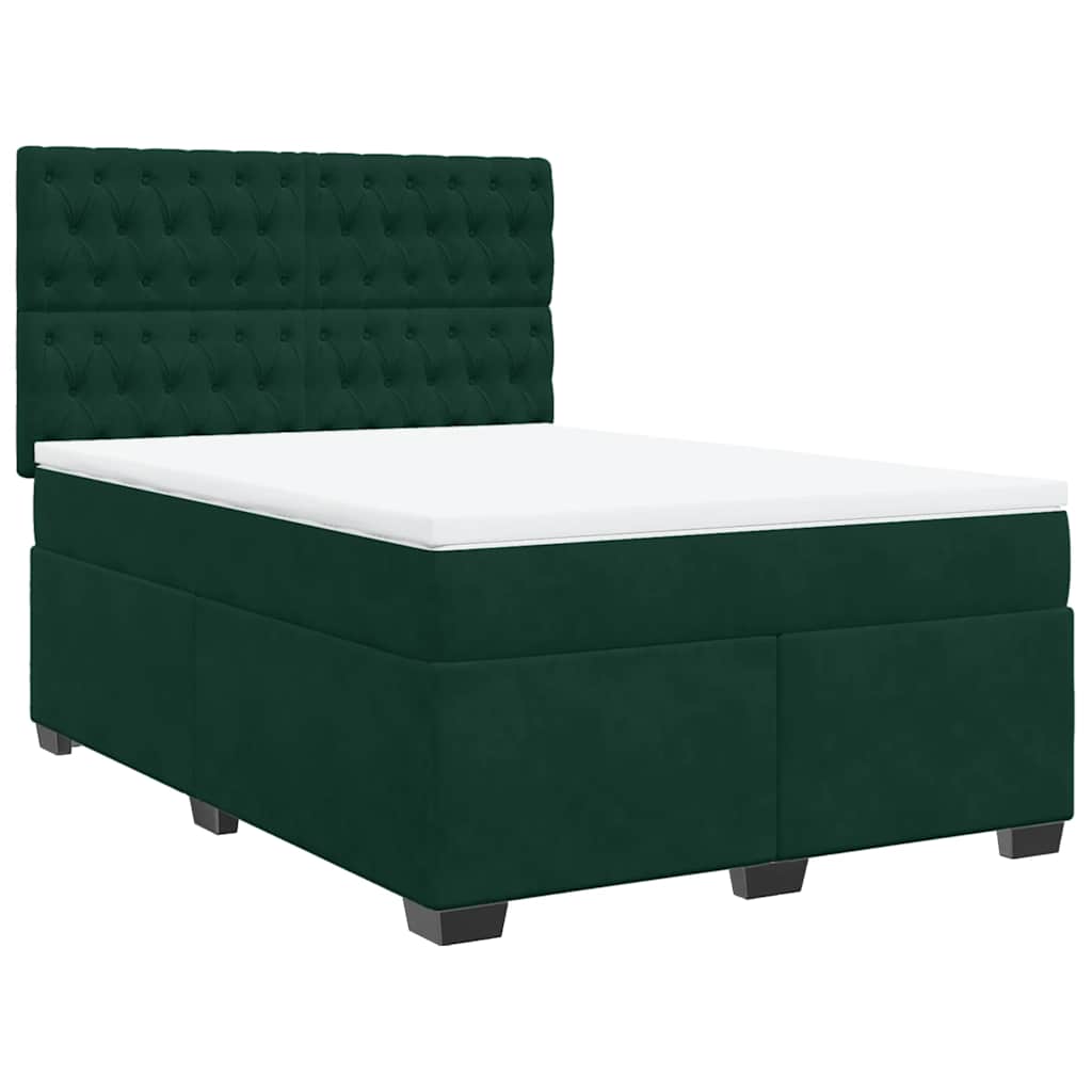 vidaXL Κρεβάτι Boxspring με Στρώμα Σκούρο Πράσινο 140x200εκ. Βελούδινο