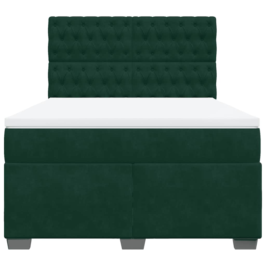 vidaXL Κρεβάτι Boxspring με Στρώμα Σκούρο Πράσινο 140x200εκ. Βελούδινο