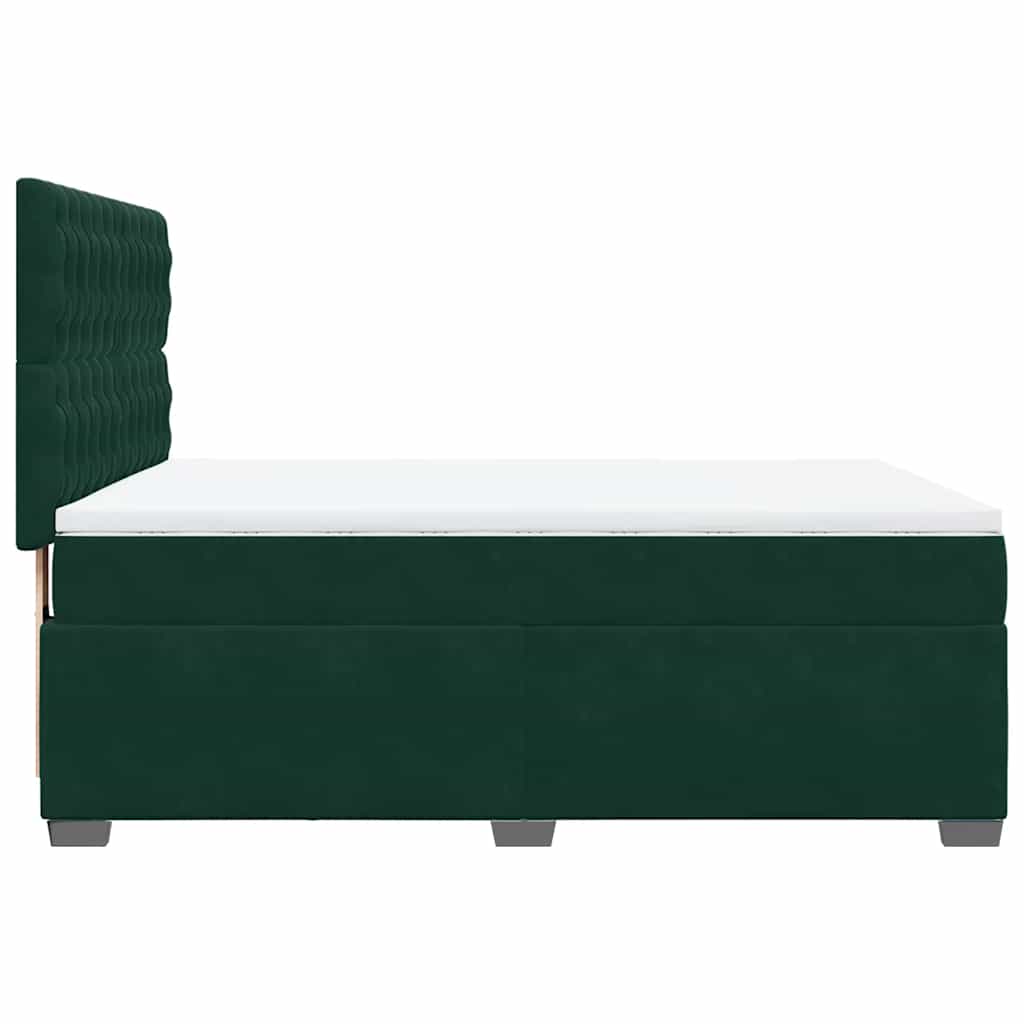 vidaXL Κρεβάτι Boxspring με Στρώμα Σκούρο Πράσινο 140x200εκ. Βελούδινο